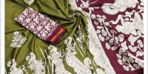 Green and Red Mangalagiri Cotton Printed Saree