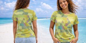Womens Olive Green Chartreuse Geometric Triangle Texture Cotton T-Shirt