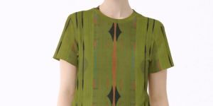 Womens Olive Green Geometric Cotton T-Shirt