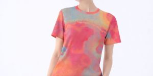 Womens Pink Orange Abstract Oil Paint Texture Cotton T-Shirt