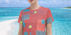 Womens Pink Sky Blue Patchwork Cotton T-Shirt