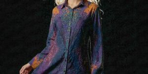 Womens Purple Teal Abstract Print Shirt