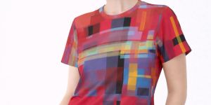 Womens Red Blue Geometric Print Cotton T-Shirt