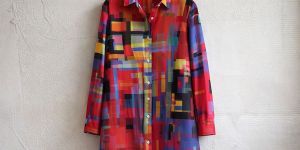Womens Red Square Art Print Shirt