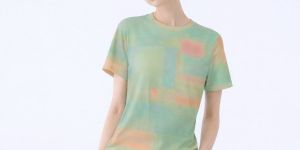 Womens Teal Apricot Abstract Cotton T-Shirt