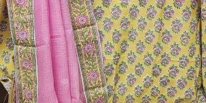Hand Block Printed Cotton Silk Unstitched Suits