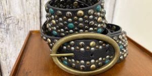 Mens Studded Black Leather Belt