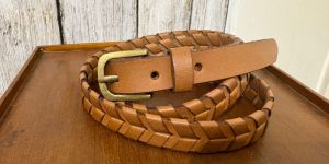 Mens Tan Brown Weaved Leather Belt