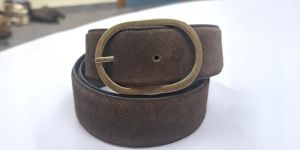 Oval Shape Buckle Mens Matt Brown Leather Belt