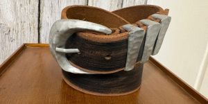 Silver Buckle Mens Leather Belt