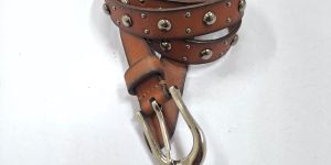Stylish Stud Work Genuine Brown Leather Belt