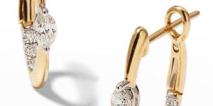 Marquise Center Diamond Yellow Gold Hoop Earrings