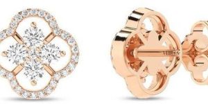 Rose Gold Diamond Clover Motif Stud Earrings