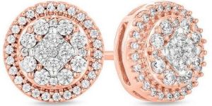 Round Multi Diamond Frame Stud Earrings