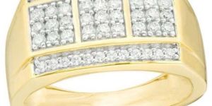 Square Diamond Composite Three Stone Gold Ring