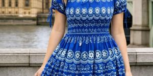 Blue Cotton Midi Dress
