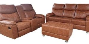 Brown Recliner Leather Sofa Set