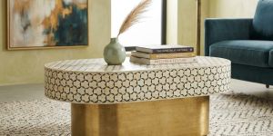 Bone Inlay Oval Shape Coffee Table
