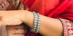 Square Stone Oxidised Silver Bangle