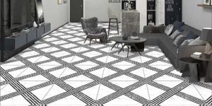 Black White Geometric 600x600 Matt Finish Marble Floor Tile