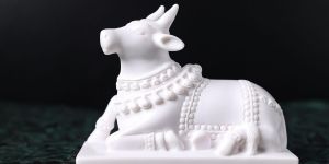 White Marble Nandi Bull Statue