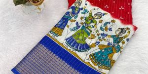 Designer Kalamkari Printed Saree With Blouse