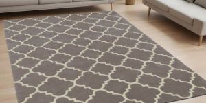 Grey Ivory Moroccan Trellis Woolen Rug