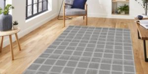 Light Grey Grid Handloom Carpet