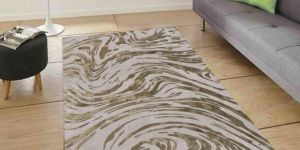 Olive Beige Abstract Swirl Woolen Rug