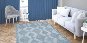 Soft Blue Diamond Pattern Textured Carpet