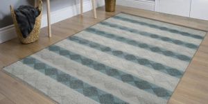 Teal and Grey Geometric Indoor Outdoor Carpet