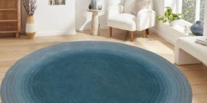 Teal Blue Round Azure Halo Woolen Rug