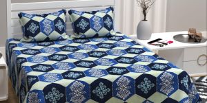 Blue Cotton Decorative Bed Sheet