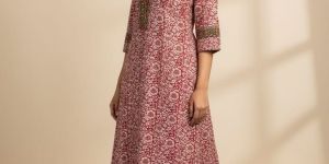 Womens Kalamkari Print Cotton A Line Kurta Set