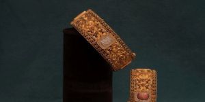 Vintage Filigree Panel Stone Accent Bangles