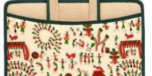 warli kalamkari printed jute laptop bag