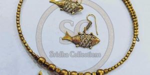 Tribal Dhokra Fish Design Brass Handmade Necklace Set