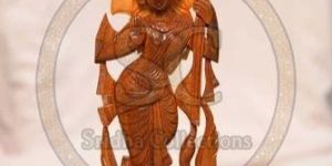 Wooden Goddess Saraswati Statue