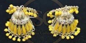 Yellow American Diamond Jhumka Earrings