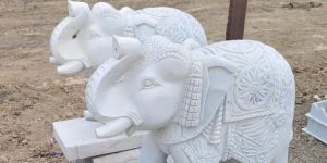Velvet White Marble Elephant Statues