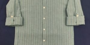 Boys Olive Green Cotton Striped Shirt
