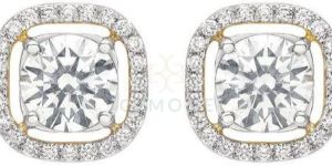 1.50 CT Round Cut Lab Diamond with Halo Stud Earring 14K Yellow Gold