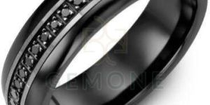 Unisex Eternity Black Diamond Wedding Ring 14k Gold