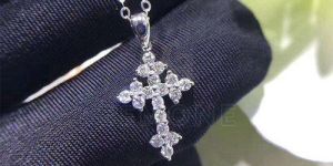 1 Carat Round Cut Lab Diamond Cross Pendant 14K White Gold VS1 Clarity E Color