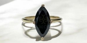 Women's 3Ct Marquise Cut Natural Black Diamond Solitaire Wedding Ring 14K Yellow Gold