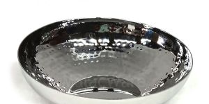 Hammered Stainless Steel Round Serving Bowl Tray
