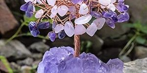 Rose Quartz Amethyst Crystal Tree with Mineral Base