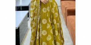 Womens Mehndi Green Printed Anarkali Kurta with Dupatta Set