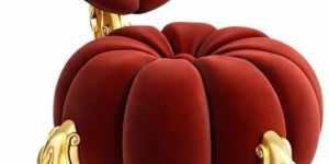 Luxury Pumpkin Style Tufted Chair with Ornate Gold Legs