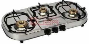 Quba 3 Burner Stainless Steel Draw Body Manual Gas Stove